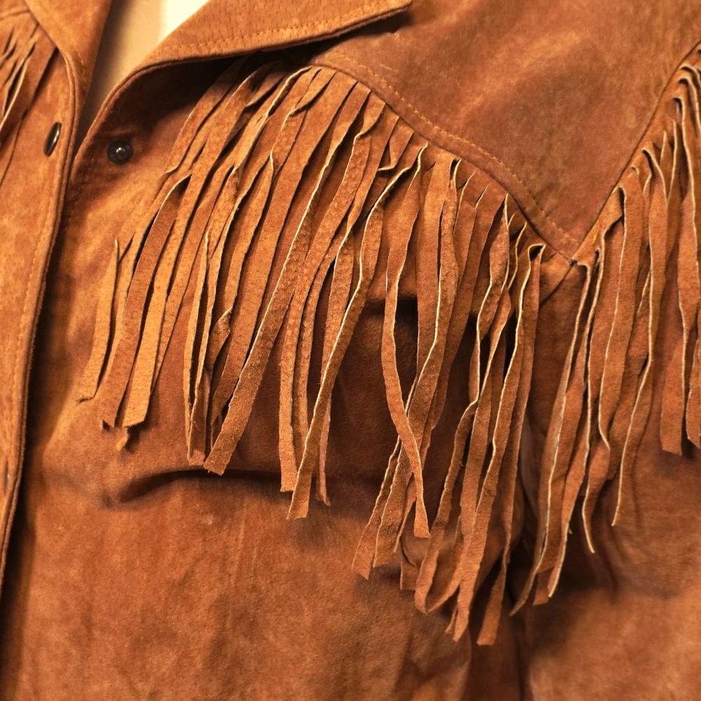 Vintage Midnight Velvet Suede 100% Leather Fringe Jacket, Size XL - Picture 4 of 6